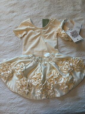 H&m Cream Floral Satin Girls' Costume Dress with Headband 2T nwt